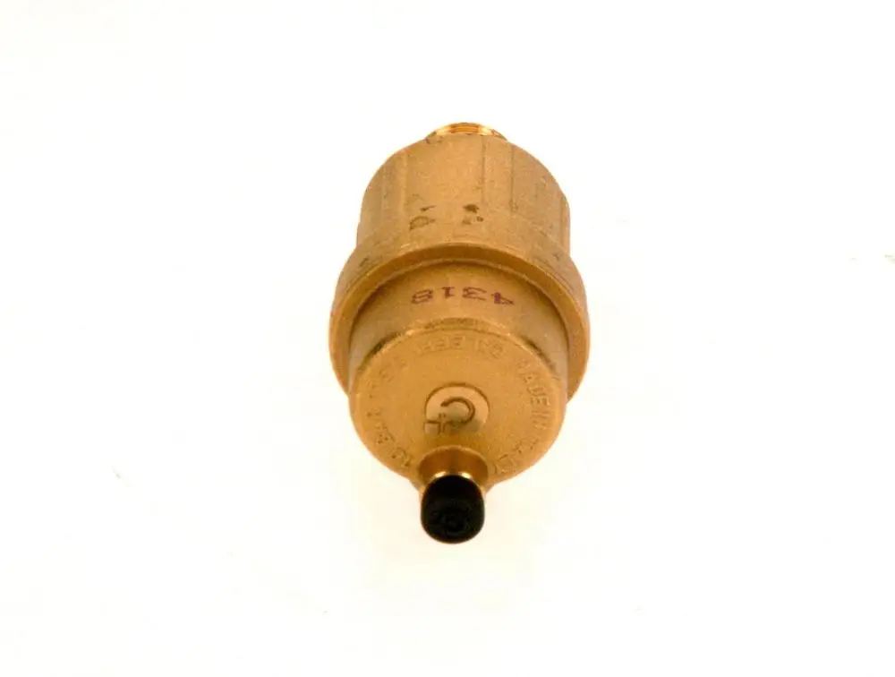 Bosch Entlüfter mit abgerundeter Form und Anschluss für Rohrleitungen, in einem neutralen Farbton, auf einem weißen Hintergrund.